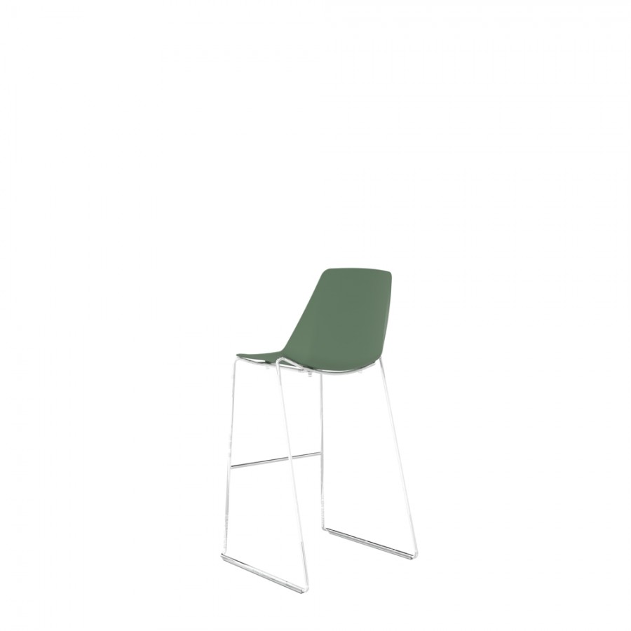Polypropylene Shell High Stool With Upholstered Seat Pad and Chrome Skid Steel Frame